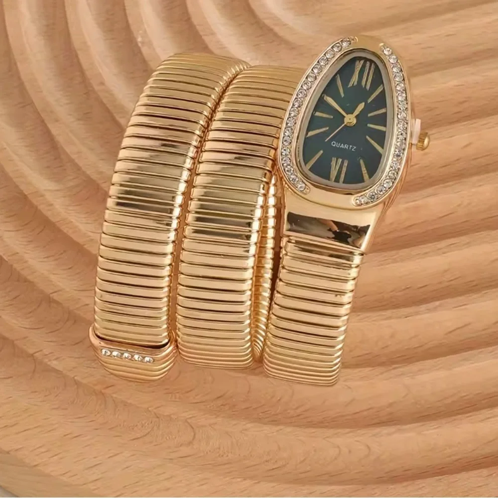 Serpenti gold serpent Snake Coil Wrap Watch – Green Dial & Crystal Detailing - Picture 1 of 7